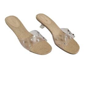 Larroude Vivi Lucite Mule Sandal Size 8.5 Clear Vinyl Swarovski Crystal Low Heel